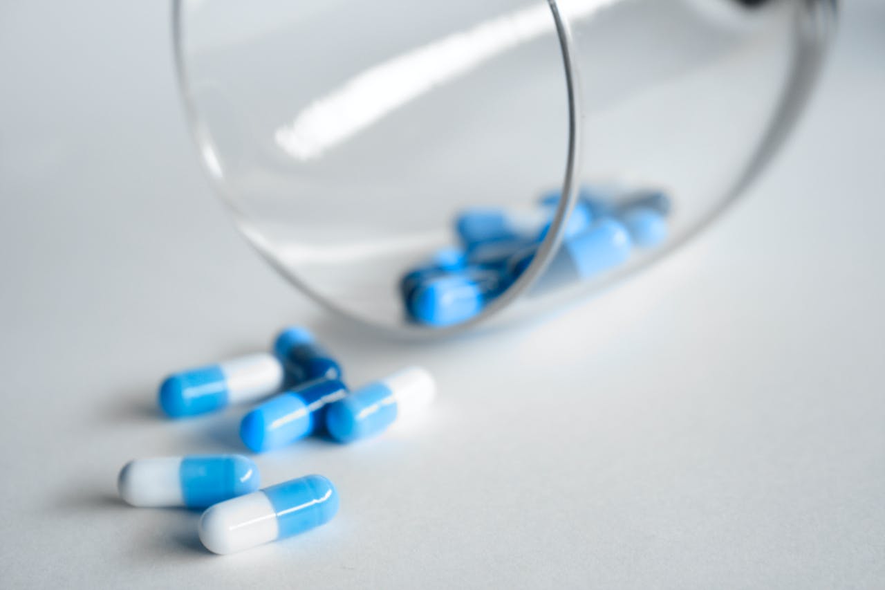 photo of blue and white antibiotics