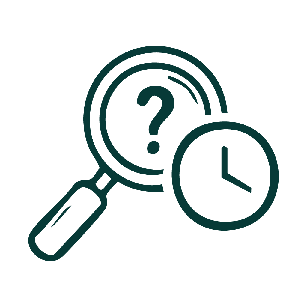 drawing of a magnifying glass with a clock