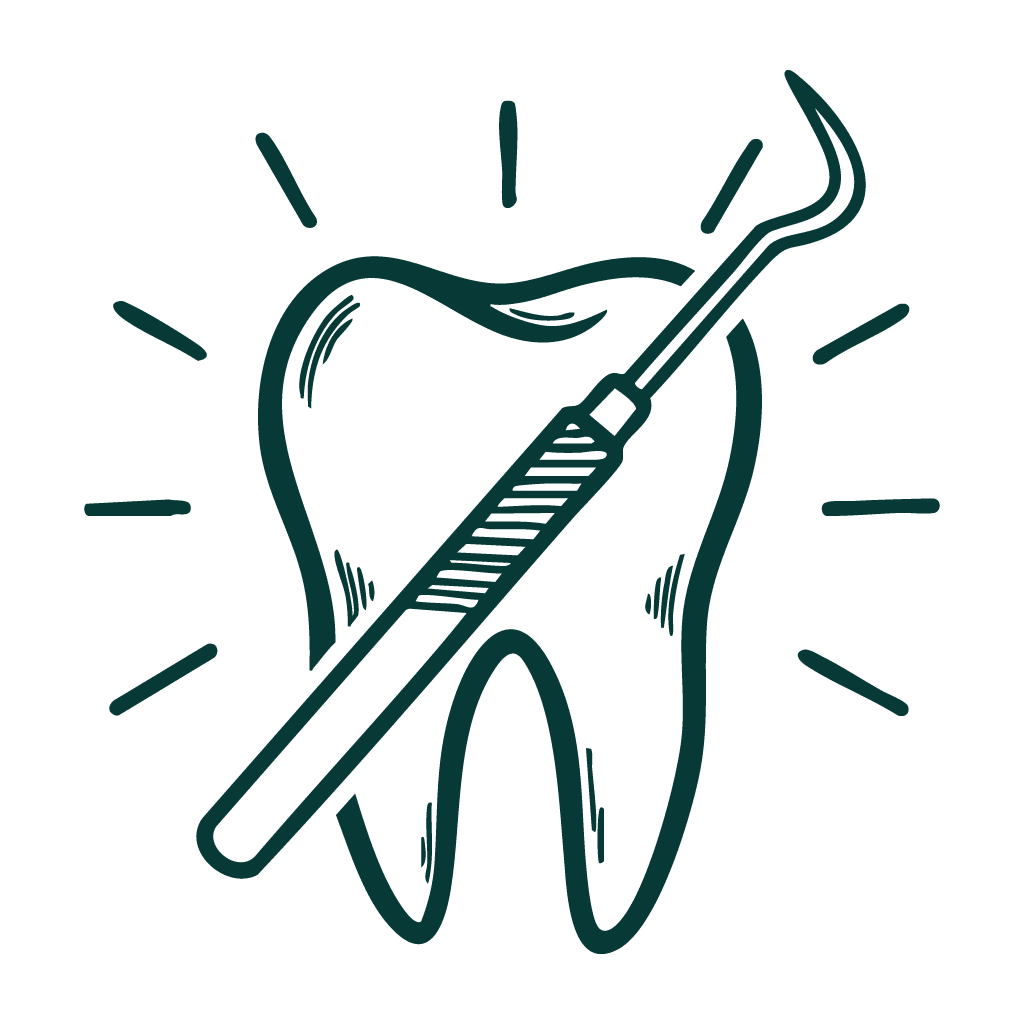drawing of a tooth with a cleaning tool