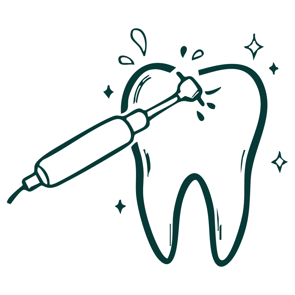 drawing of a tooth being cleaned